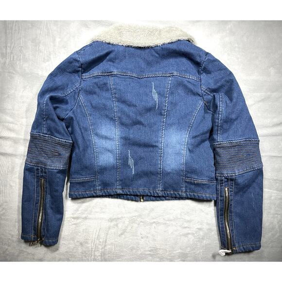 NEW Coalition LA Sz XL Faux Fur Collar and Lining Cropped Denim Jean Jacket NWT - Picture 6 of 16